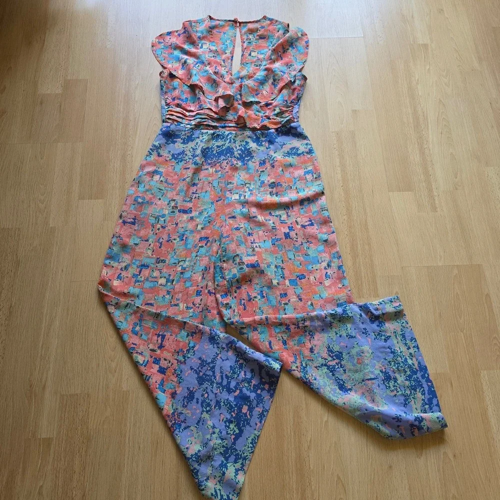Anthropology By‎ Tracy Reese 100% Silk Abstract Print Wide Leg Jumpsuit Sz 6